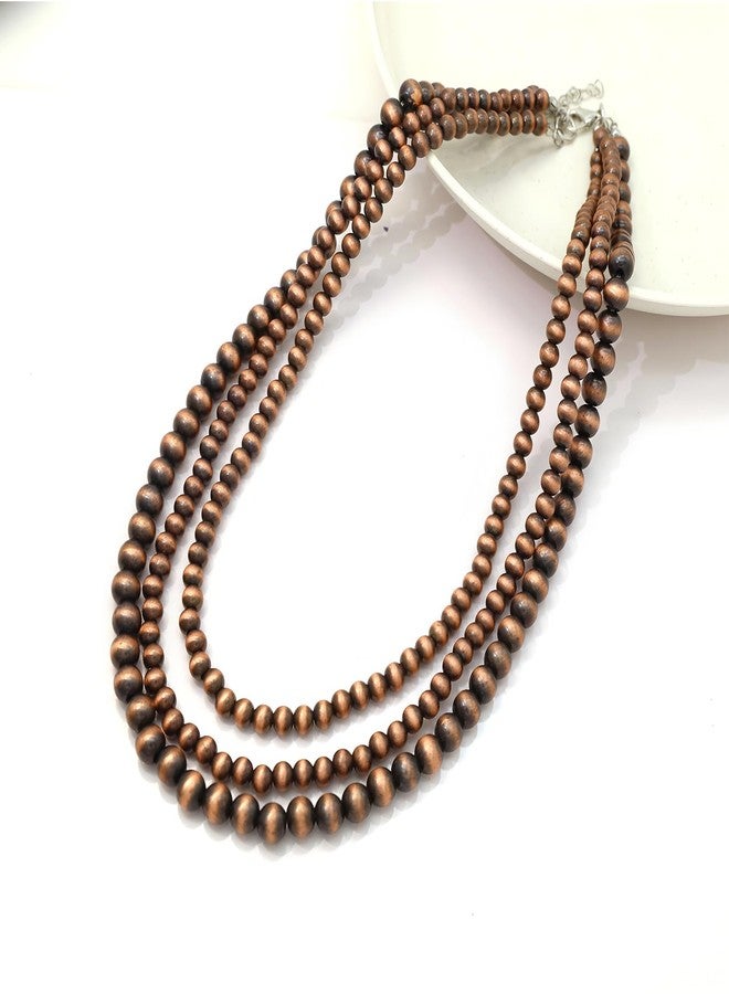 CIOOU Navajo Pearl Necklace for Women Multi Strand Turquoise Choker Western Jewelry Vintage Boho Chic Beaded Statement Necklaces (retro brown) - Image 3